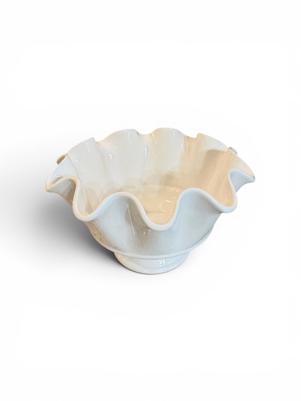Vintage Pier 1 Dolomite White Ruffled Pedestal Centerpiece Bowl 12” - Picture 7 of 9